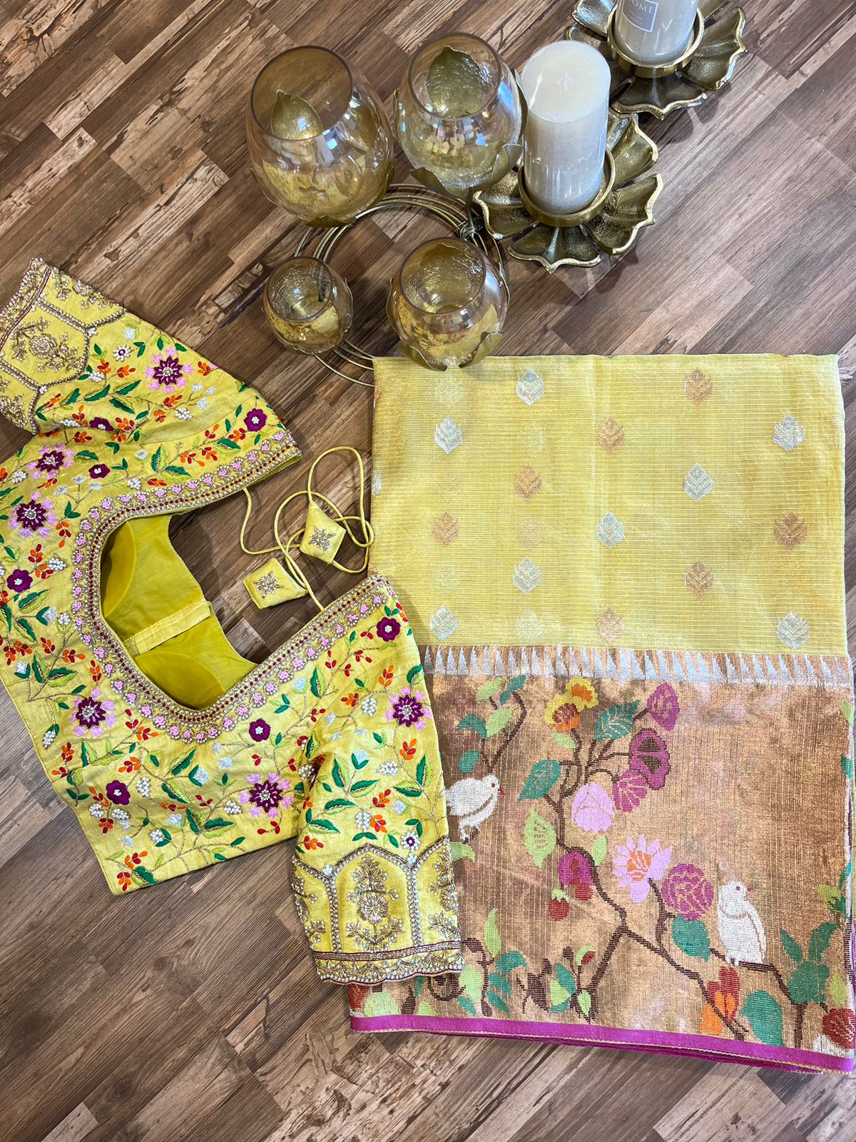 Lemon Yellow Single Tissue Zari Kota