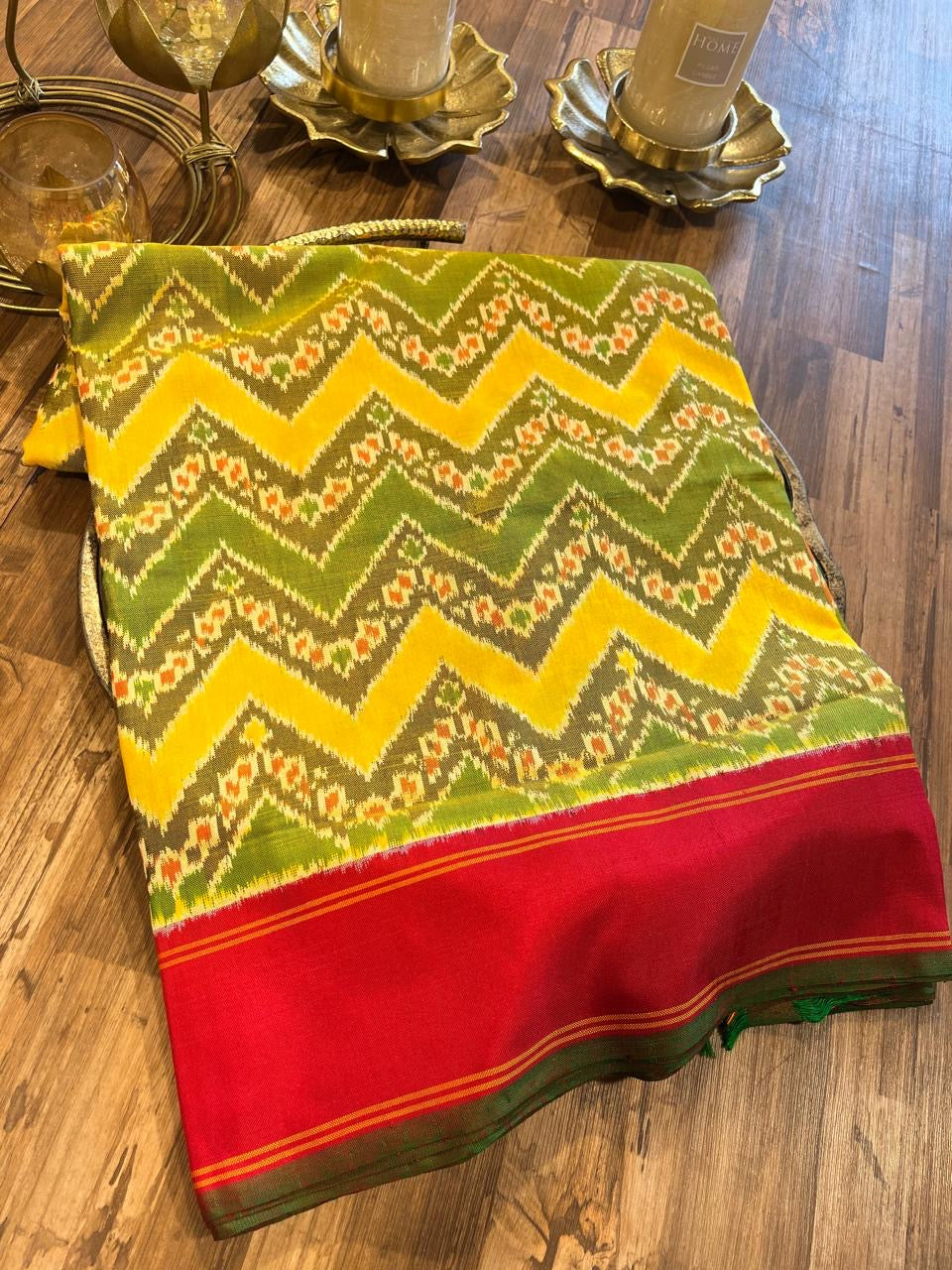 Yellow and Red Twill ikkat