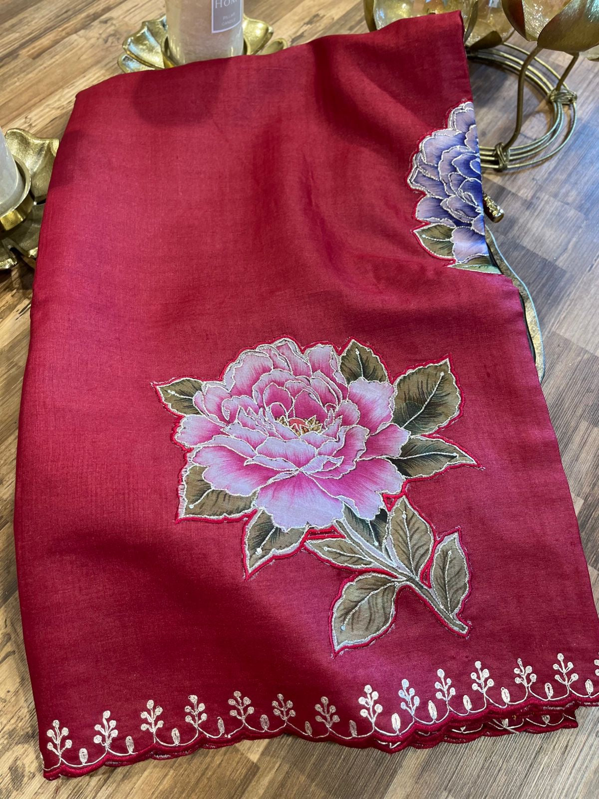 Maroon Red Green Tussar