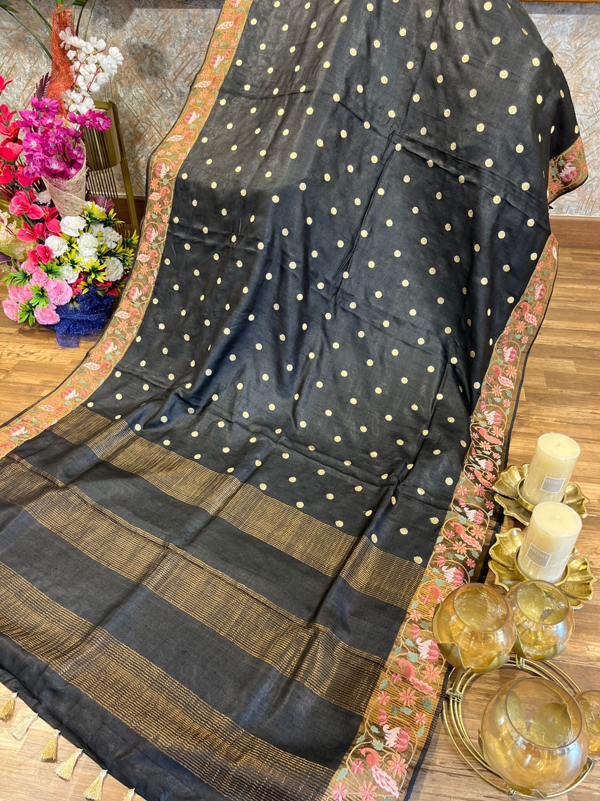 Black Shade Pure Tussar Saree