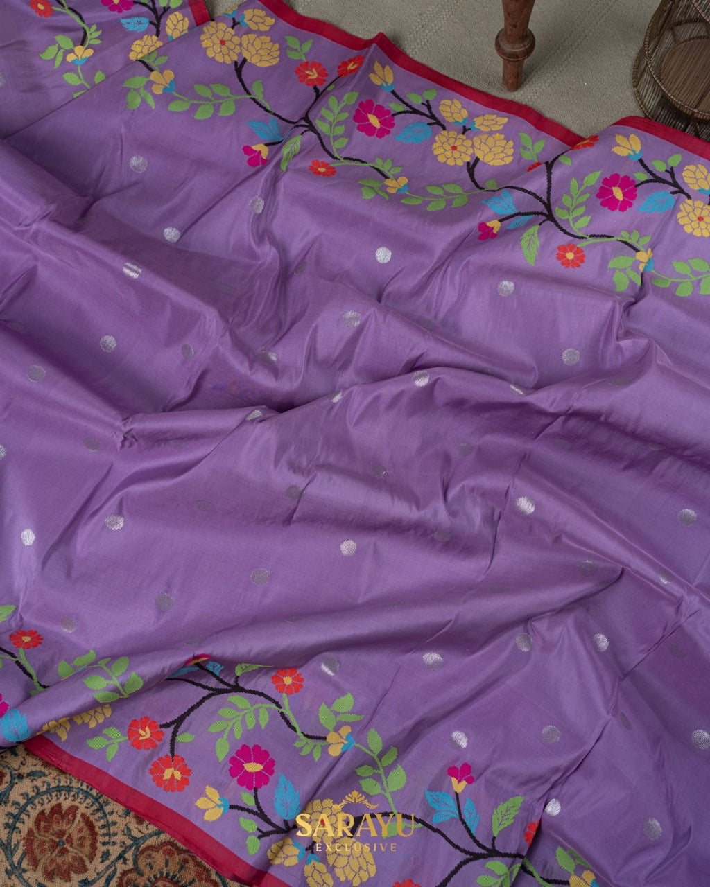 Lavender And Red Pure Real Zari Exclusive Kota