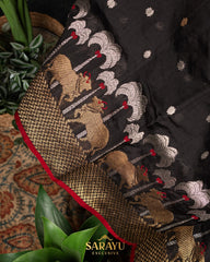 Black Designer Chanderi Pure Silk