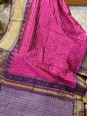 Pink Checkered Ikkat Pattu