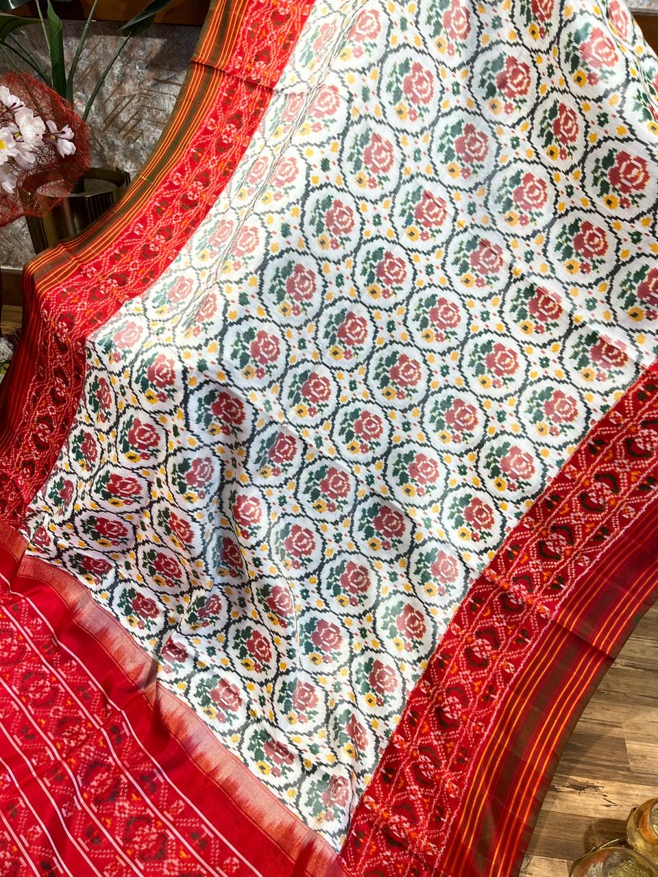 Beige and Red Twill ikkat