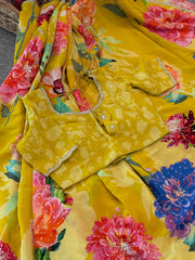 Yellow Crape Silk Saree