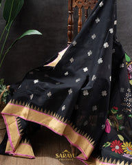 Stunning Black Pure Ponduru Khadi Jamdhani