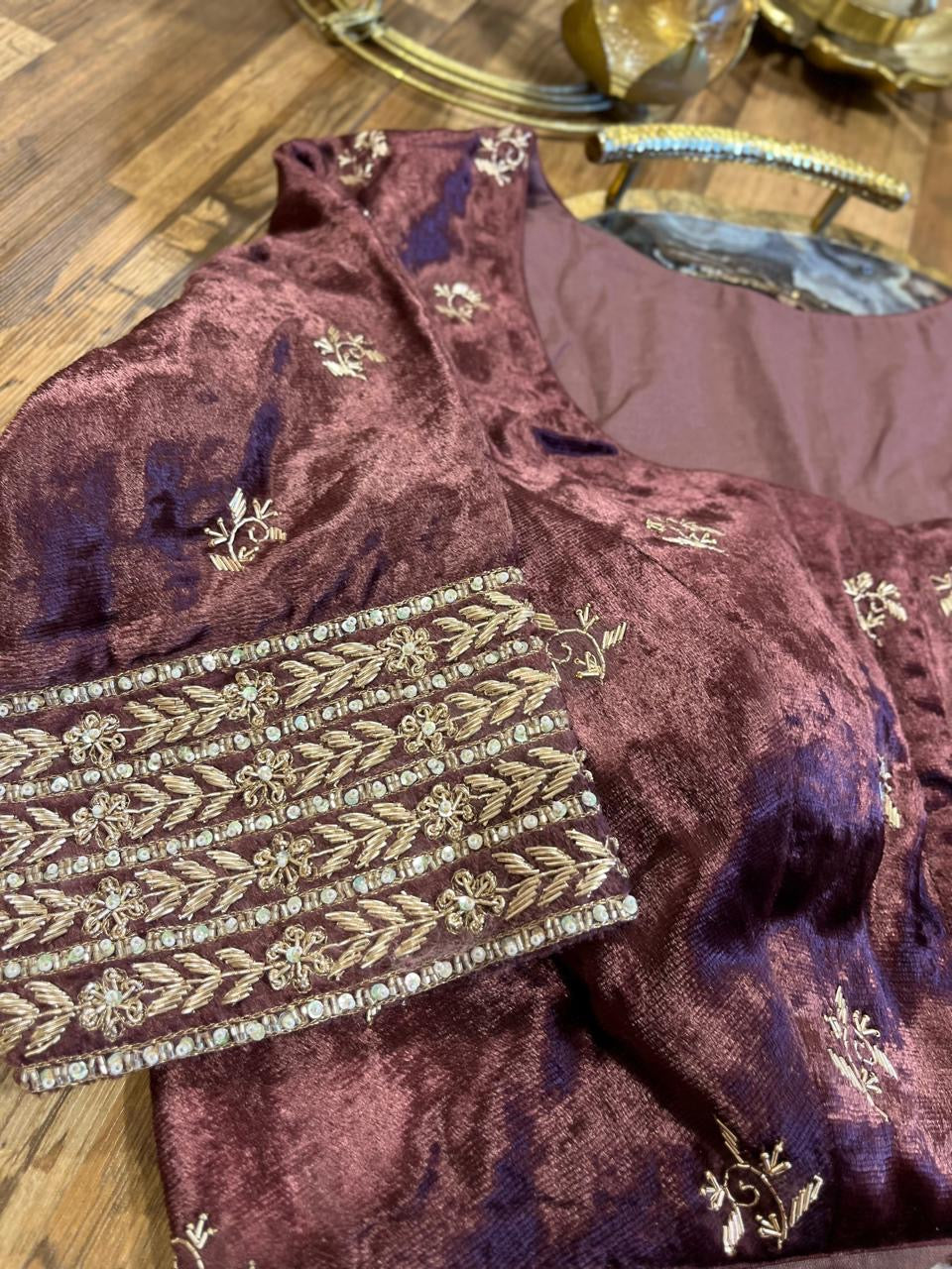 Chocolate Brown Velvet Handworked Blouse