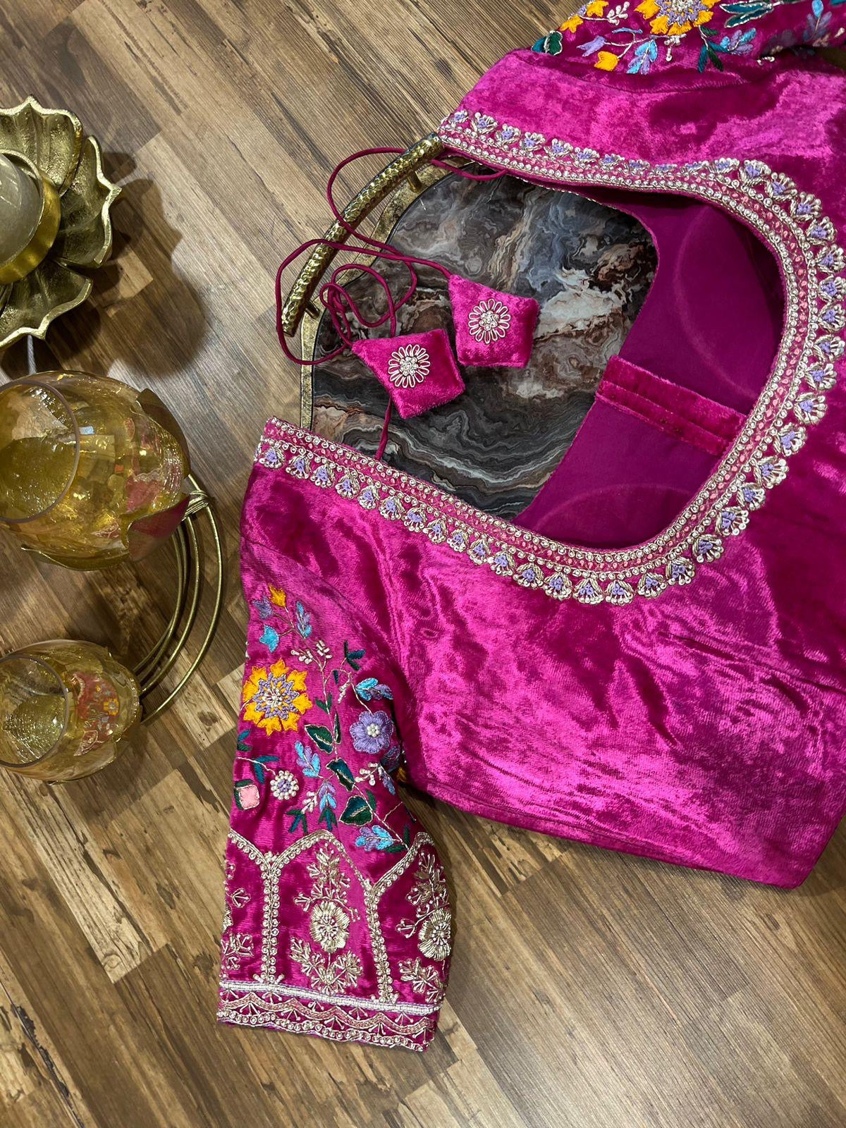 Rani Pink Velvet Handworked Blouse