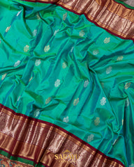 Sea Green and Brick Red Pure Gadwal Silk