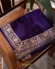 Deep Purple Italian German silk Designer Saree