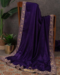 Deep Purple Italian German silk Designer Saree