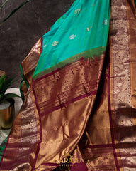 Sea Green and Brick Red Pure Gadwal Silk