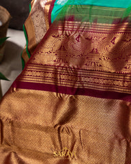 Sea Green and Brick Red Pure Gadwal Silk