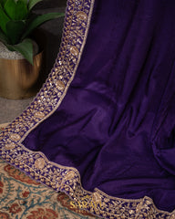 Deep Purple Italian German silk Designer Saree