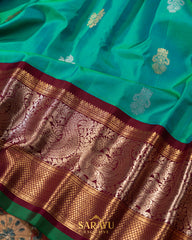 Sea Green and Brick Red Pure Gadwal Silk