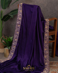 Deep Purple Italian German silk Designer Saree