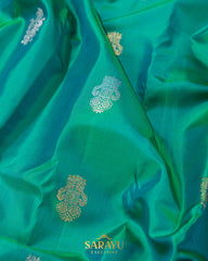 Sea Green and Brick Red Pure Gadwal Silk