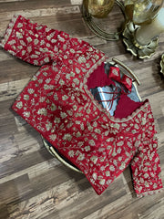Red intricate All Over Silk Blouse