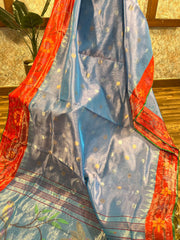 Ice Blue Tissue Pure Handloom Jamdhani