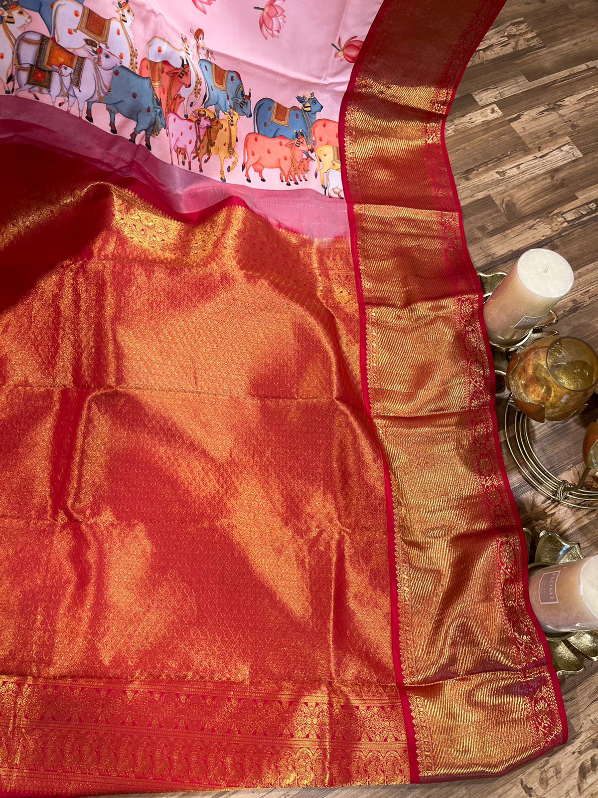 Baby Pink Pure Kanchi Digital Silk