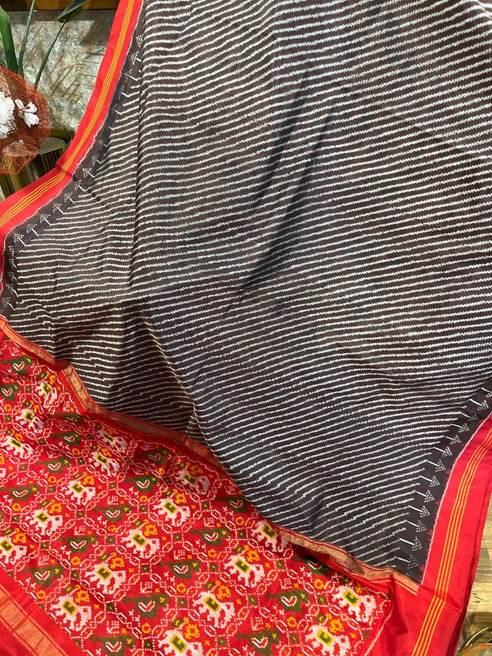 Brown and Red Twill ikkat