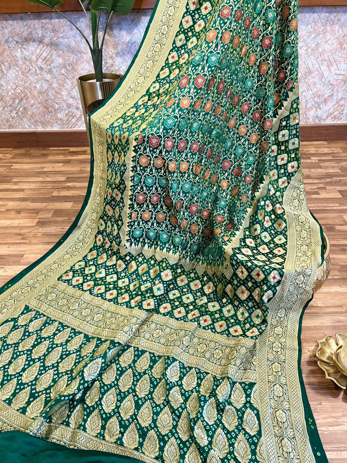 Emerald Green Banarasi Bandhini Georgette