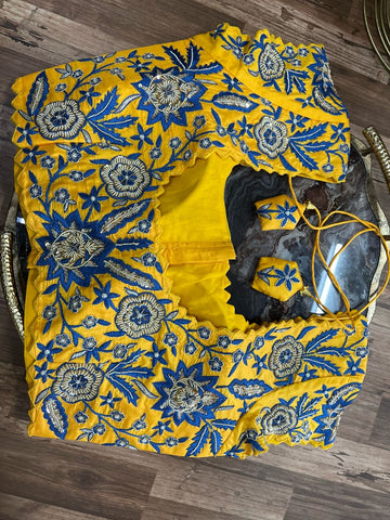 Yellow Pure Silk Handworked Blouse