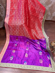 Red and Purple Combination Fancy Kota and Banaras Fusion