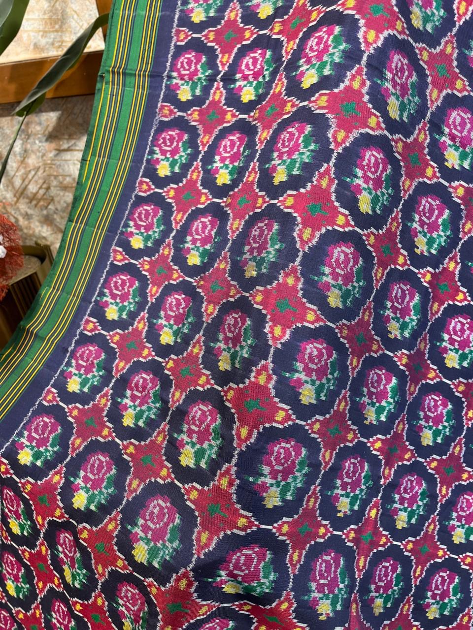 Navy Blue and Green Twill ikkat
