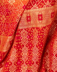 Deep Orange and Red Pure Banarasi Silk