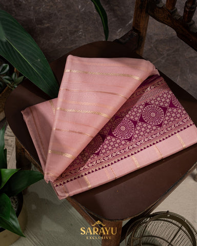 Light onion pink and Wine Combination Pure Banarasi Kora silk