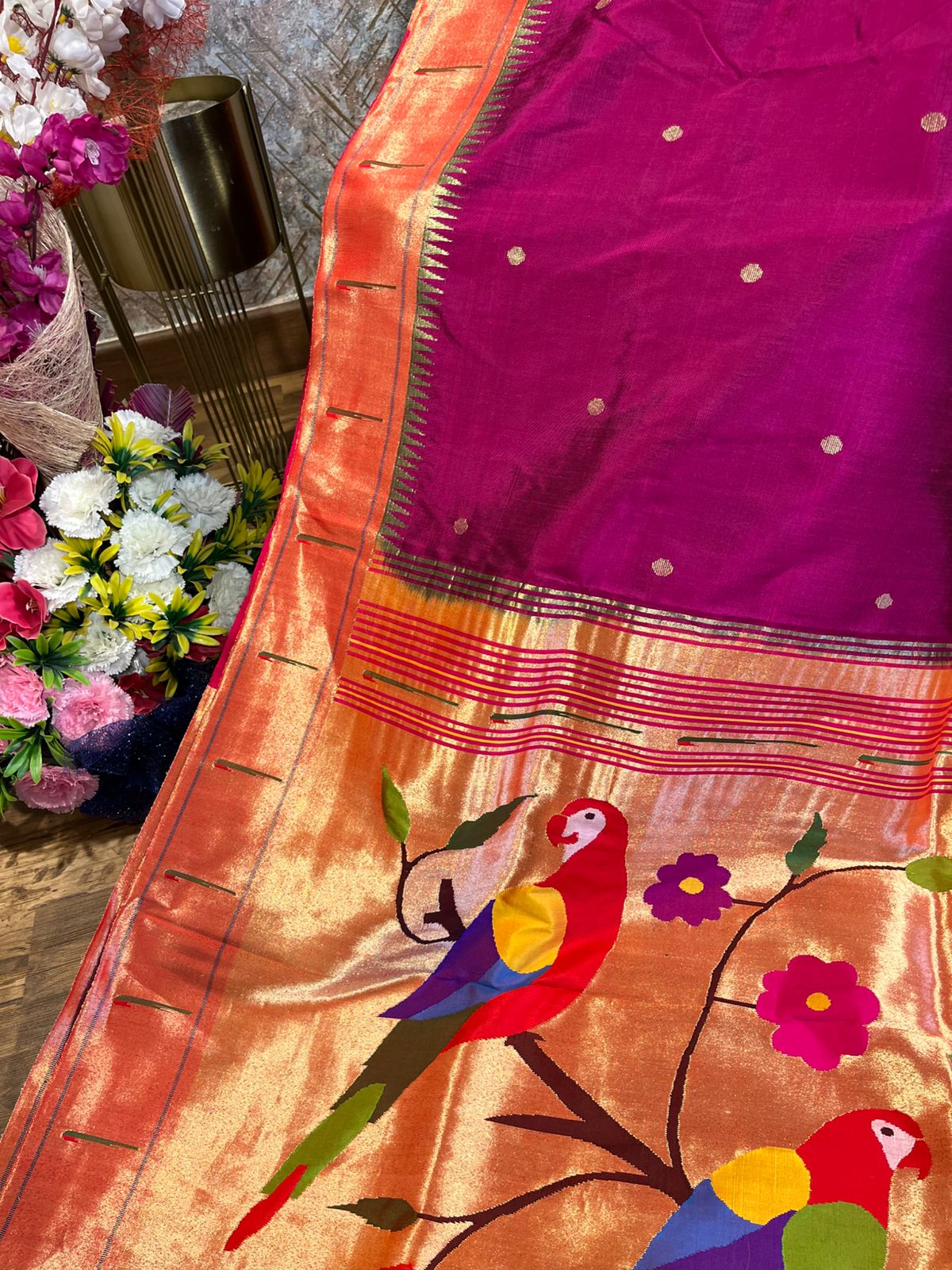 Magenta Pink Single Muniya Pure Paithani !!