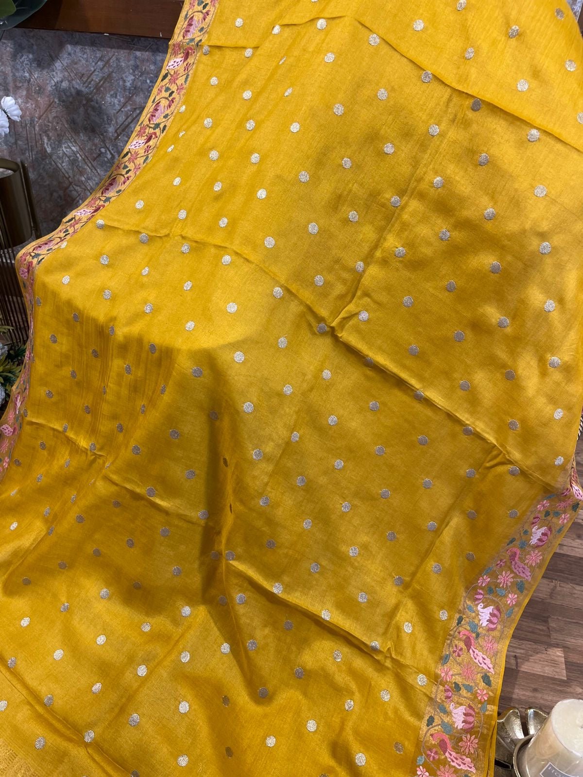 Mustard Yellow Shade Pure Tussar Saree