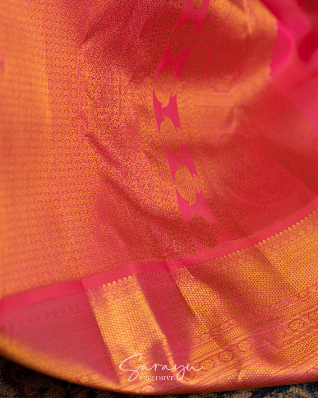 Pista and coral pink pure kanchi silk
