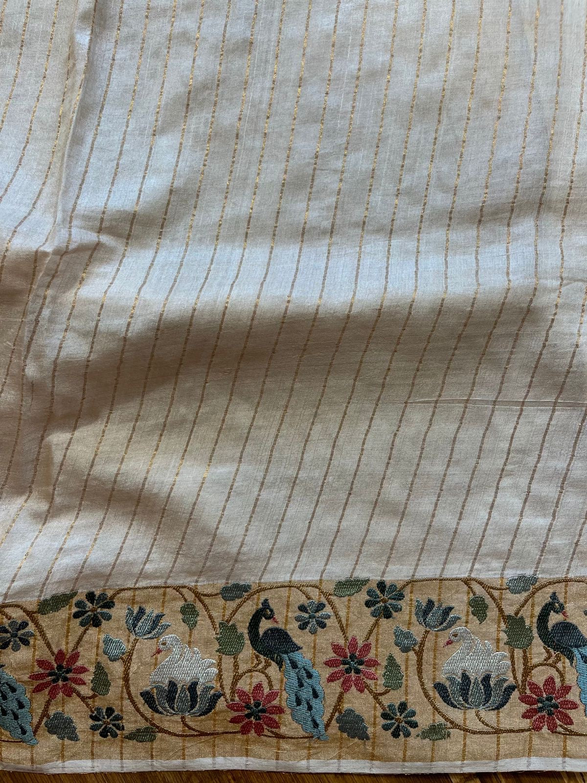 Cream Shade Pure Tussar Saree