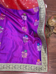 Red and Purple Combination Fancy Kota and Banaras Fusion