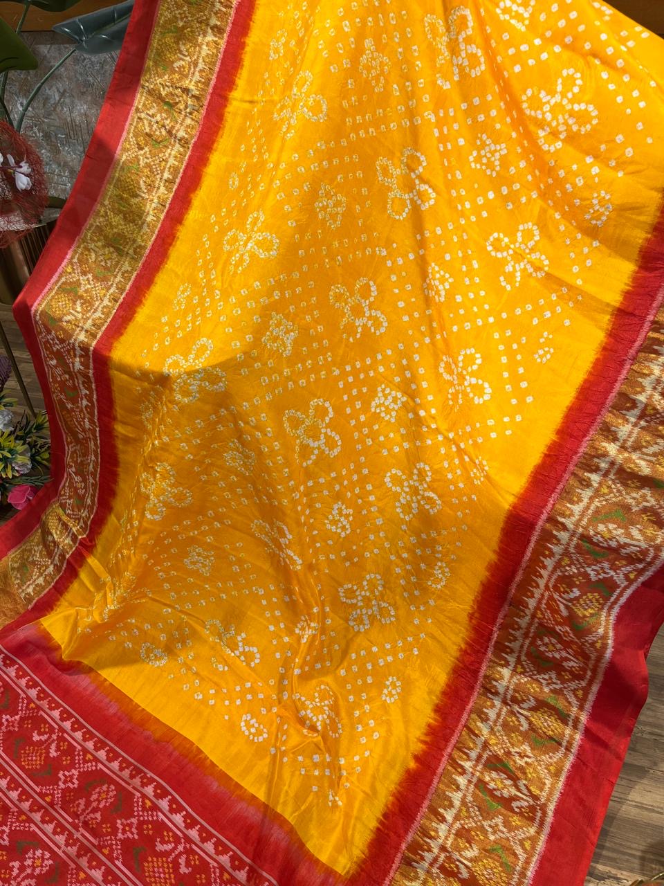 Bright and Beautiful Designer Hand Bandhini on Ikat