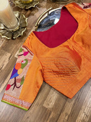 Orange Pathani Pure Silk Blouse