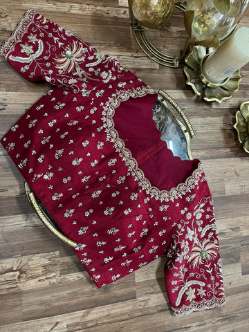 Deep Maroon Rawsilk Handworked Blouse