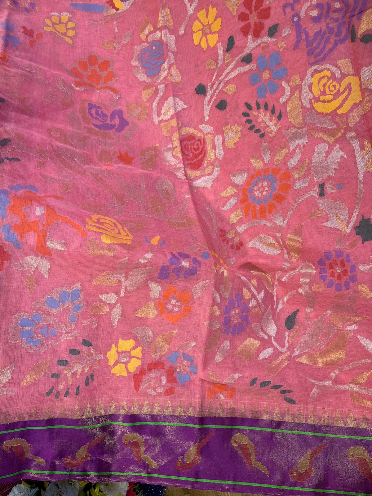 Pink and Purple Tissue Paithani Border