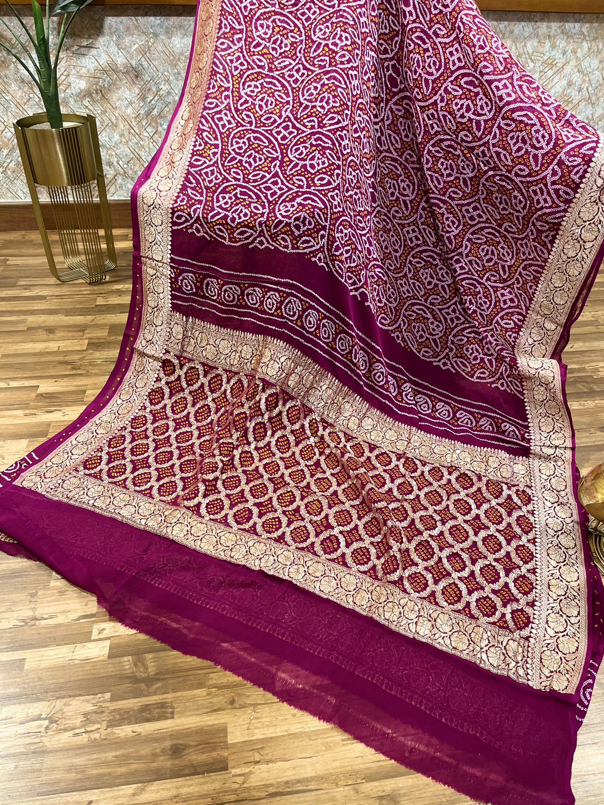 Wine Rai Pure Hand Bandhini Georgette