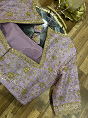 Lavender Raw-silk All Over Handworked Blouse