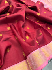 Maroon and Rose Pink Pure Kanchi Vintage Pattu