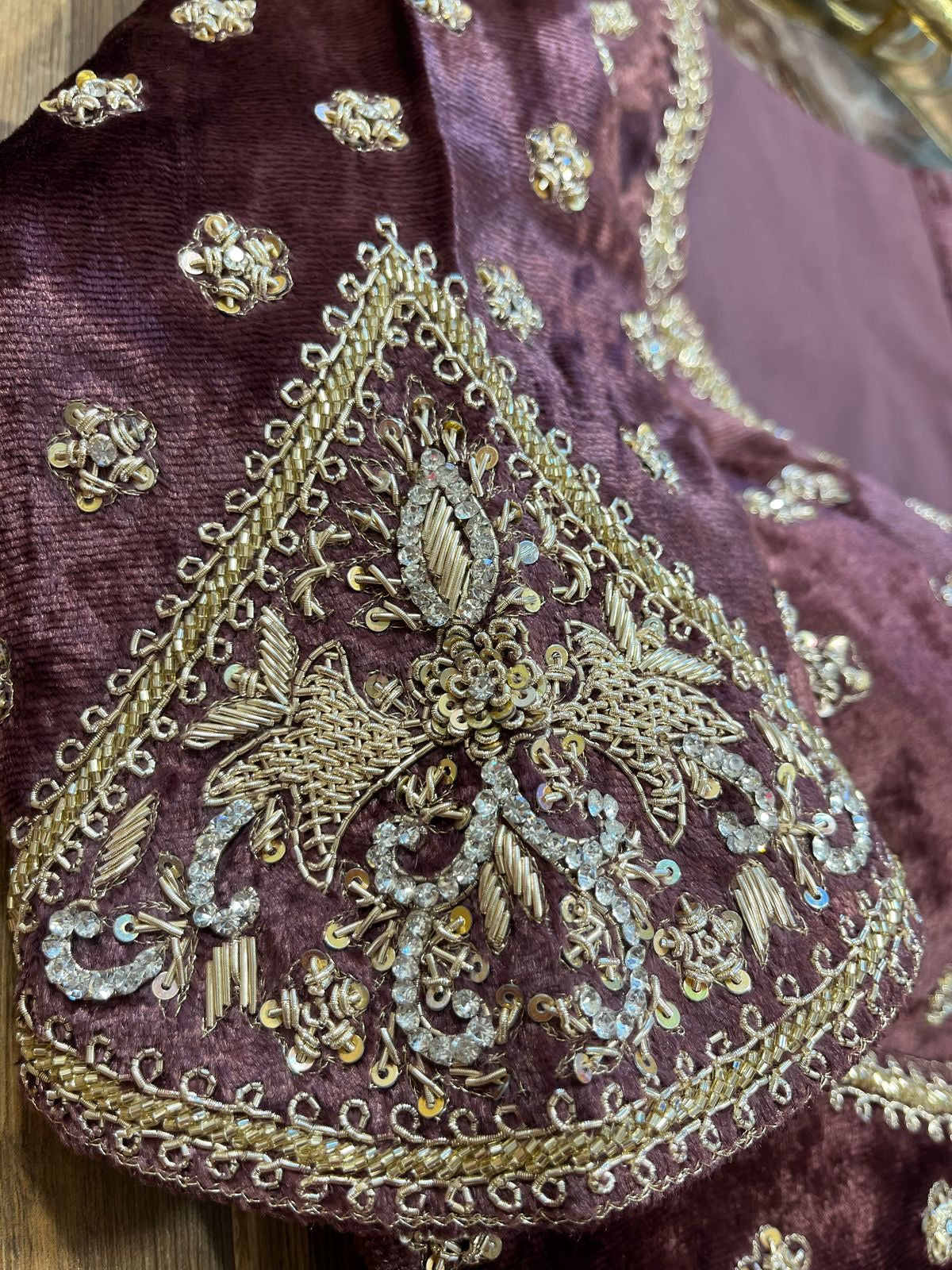 Chocolate Shade Velvet Designer Blouse