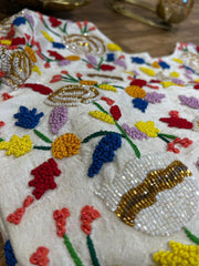 White Raw-silk All Over Handworked and Paithani Fusion Blouse