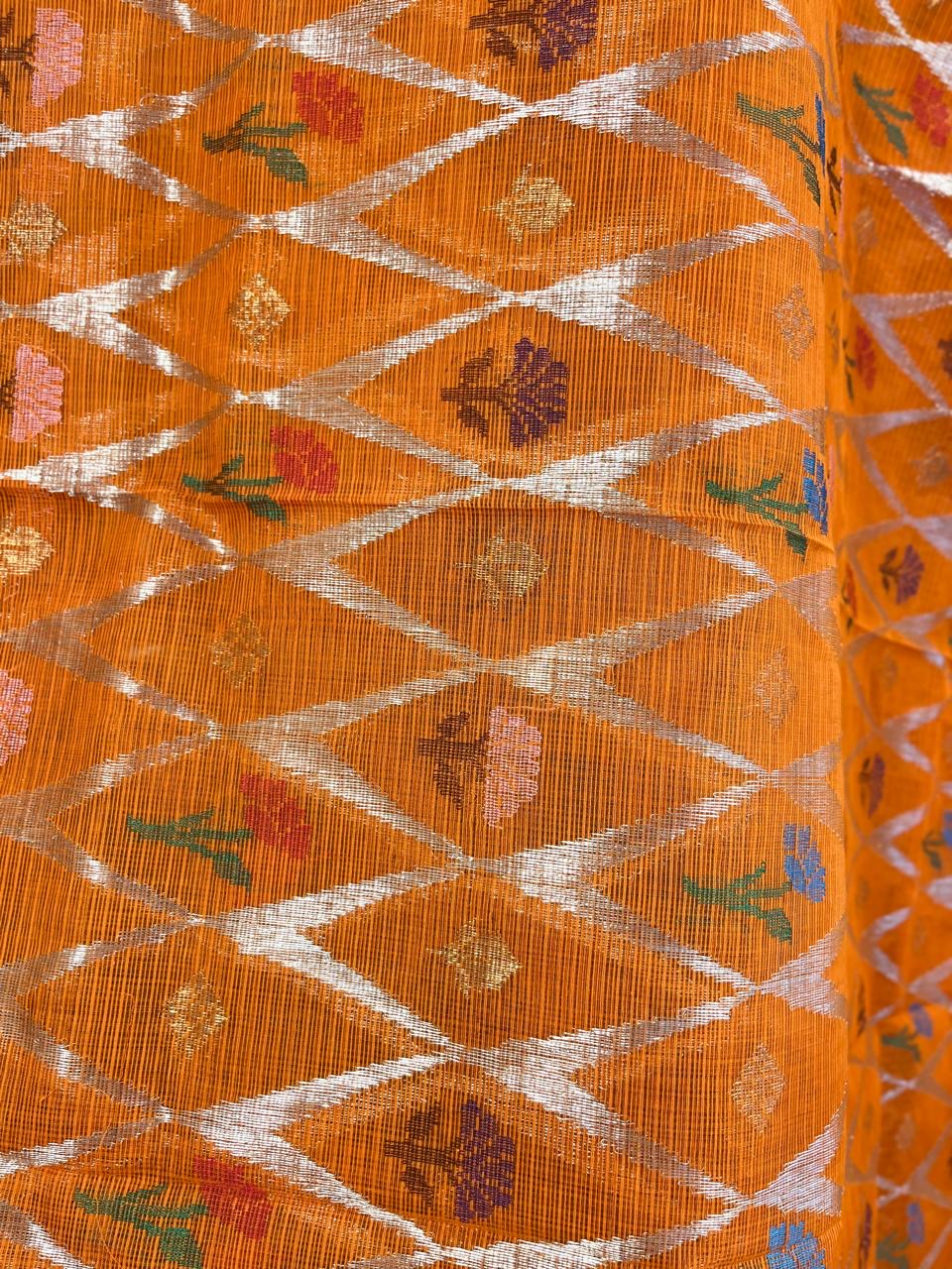 Designer All Over Jaal Pure Zari Kota Saree with Contrast Blouse