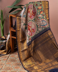 Beautiful Combination Kalamkari Hand painted Kanchi Pure Silk