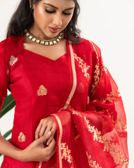 Red Pure Banarasi Kora Silk Straight Suit