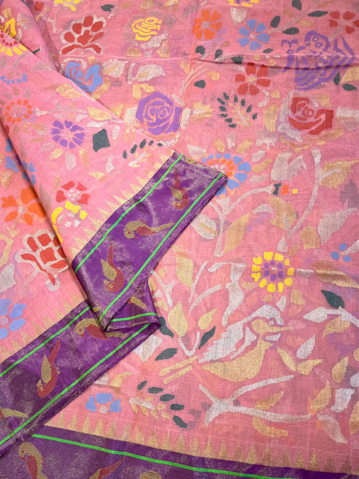 Pink and Purple Tissue Paithani Border