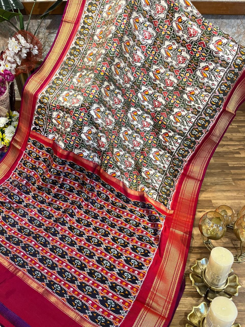 White , Black and Red Twill ikkat